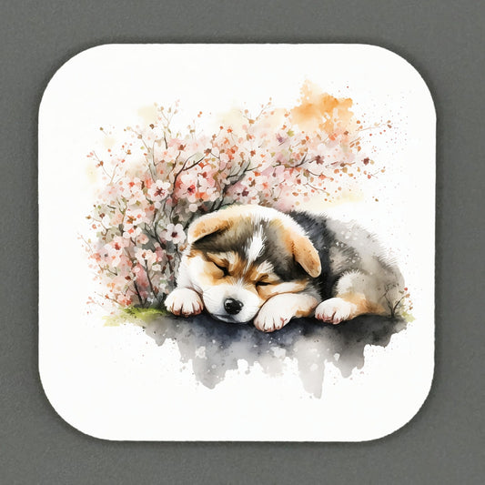 Adorable Cheery Blossom Puppy Square Magnets