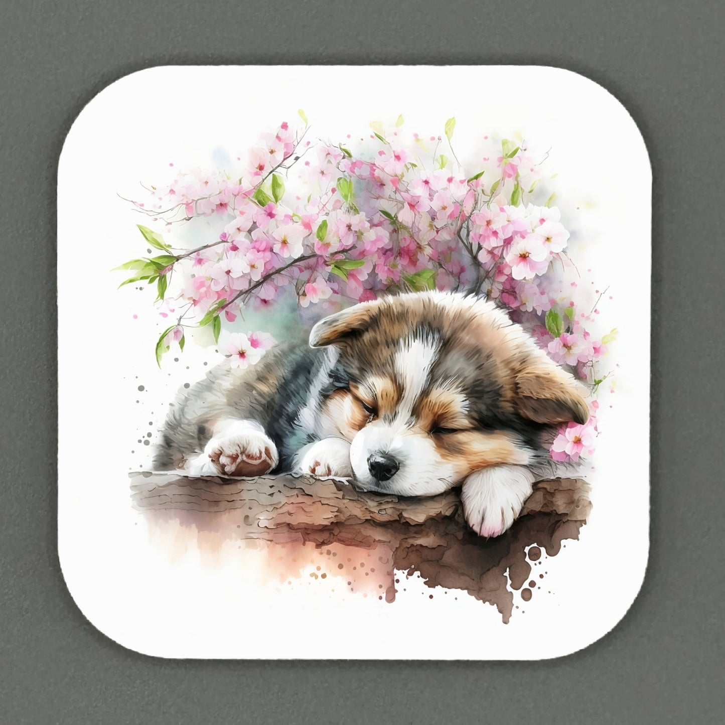 Adorable Cheery Blossom Puppy Square Magnets