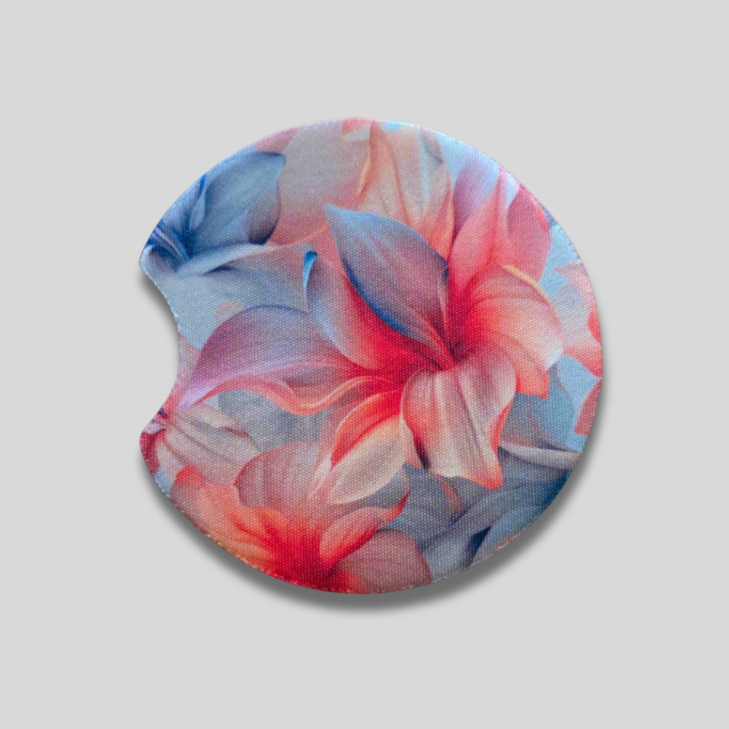 Pastel Hibiscus Coasters 2-Pack - Round Car Cup Holder Coasters With Finger Groove Design