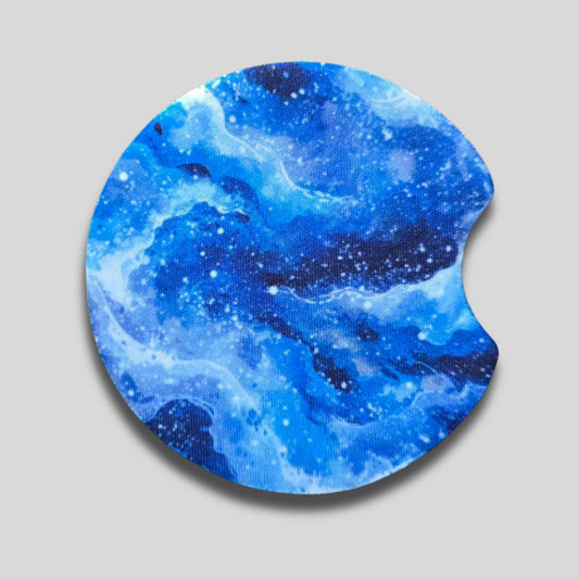 Ocean Waves Coasters 2-Pack - Round Car Cup Holder Coasters With Finger Groove Design