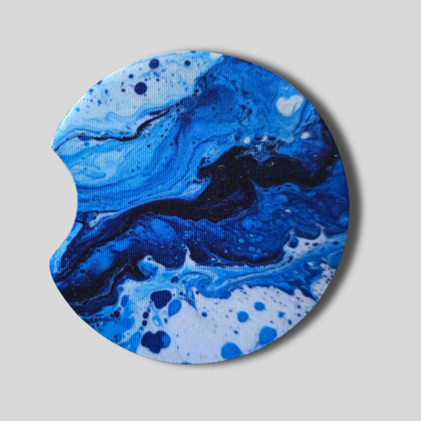 Ocean Waves Coasters 2-Pack - Round Car Cup Holder Coasters With Finger Groove Design