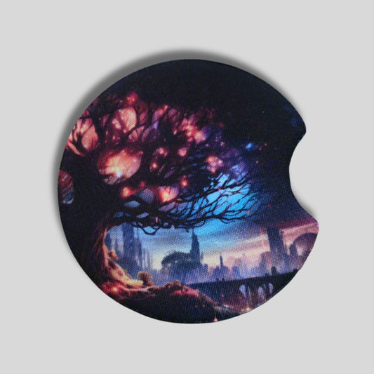 Cosmic Tree Coasters 2-Pack - Round Car Cup Holder Coasters With Finger Groove Design