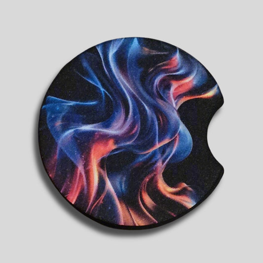 Mystic Flame Coasters 2-Pack - Round Car Cup Holder Coasters With Finger Groove Design