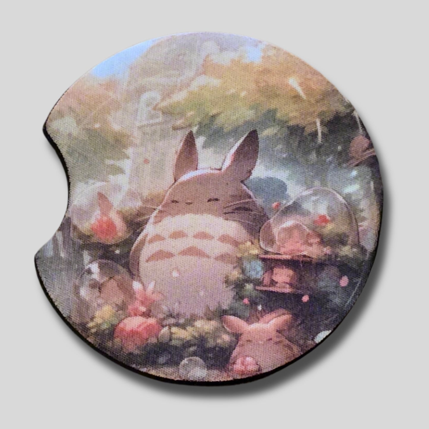 Totoro Coasters 2-Pack - Round Car Cup Holder Coasters With Finger Groove Design