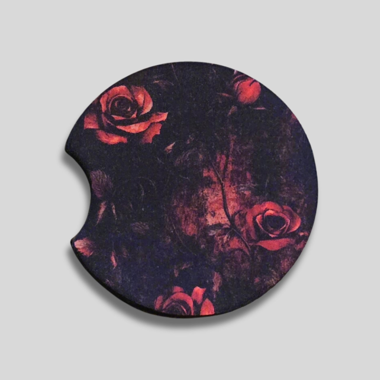 Dark Rose Coasters 2-Pack - Round Car Cup Holder Coasters With Finger Groove Design