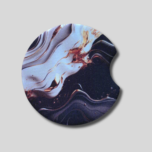 Marble Coasters 2-Pack - Round Car Cup Holder Coasters With Finger Groove Design