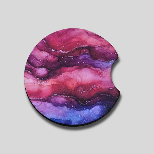 Watercolour Coaster 2-Pack - Round Car Cup Holder Coasters With Finger Groove Design