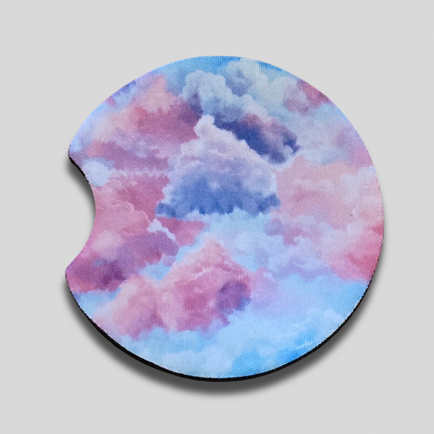 Pastel Clouds Coasters 2-Pack - Round Car Cup Holder Coasters With Finger Groove Design