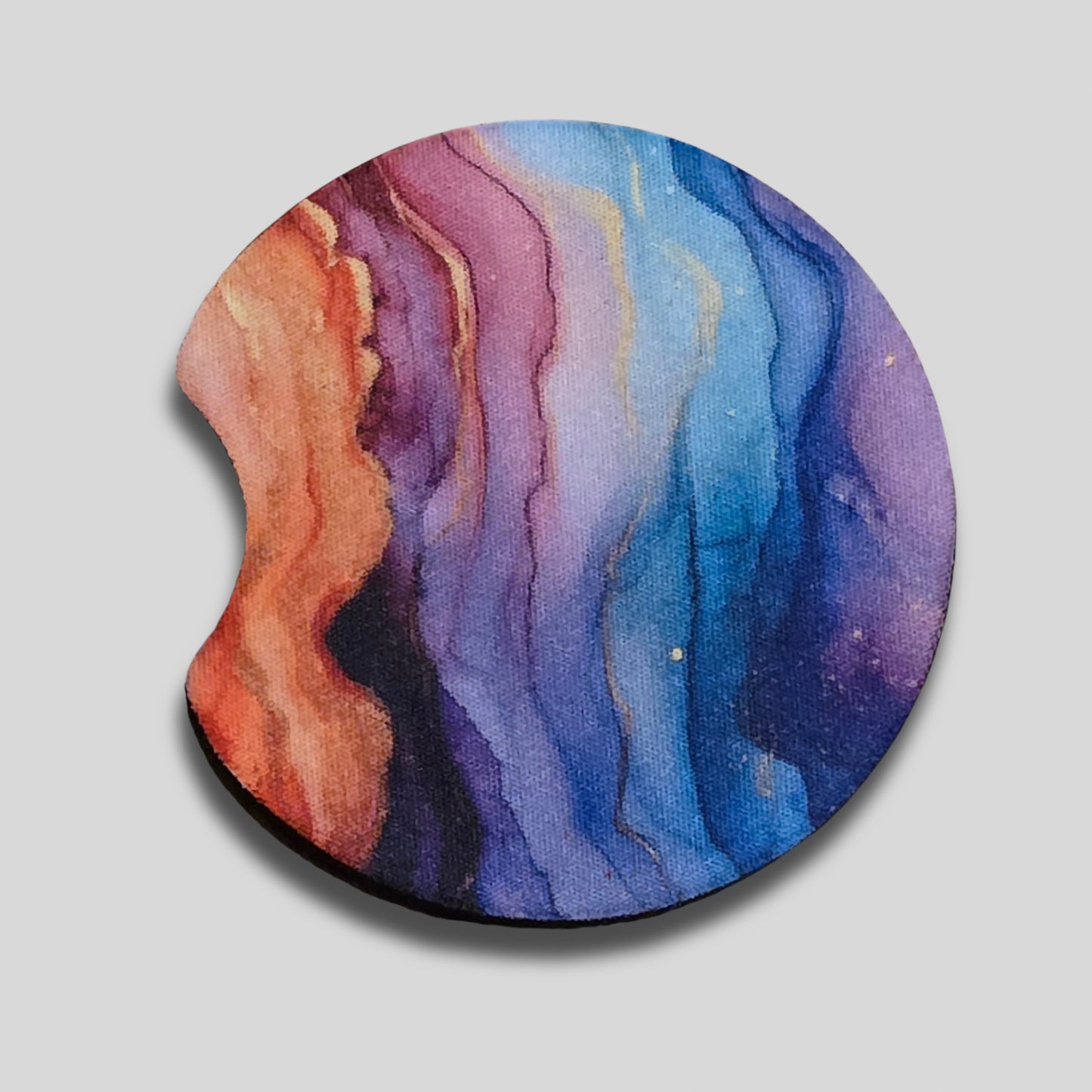 Colourful Watercolour Coaster 2-Pack - Round Car Cup Holder Coasters With Finger Groove Design
