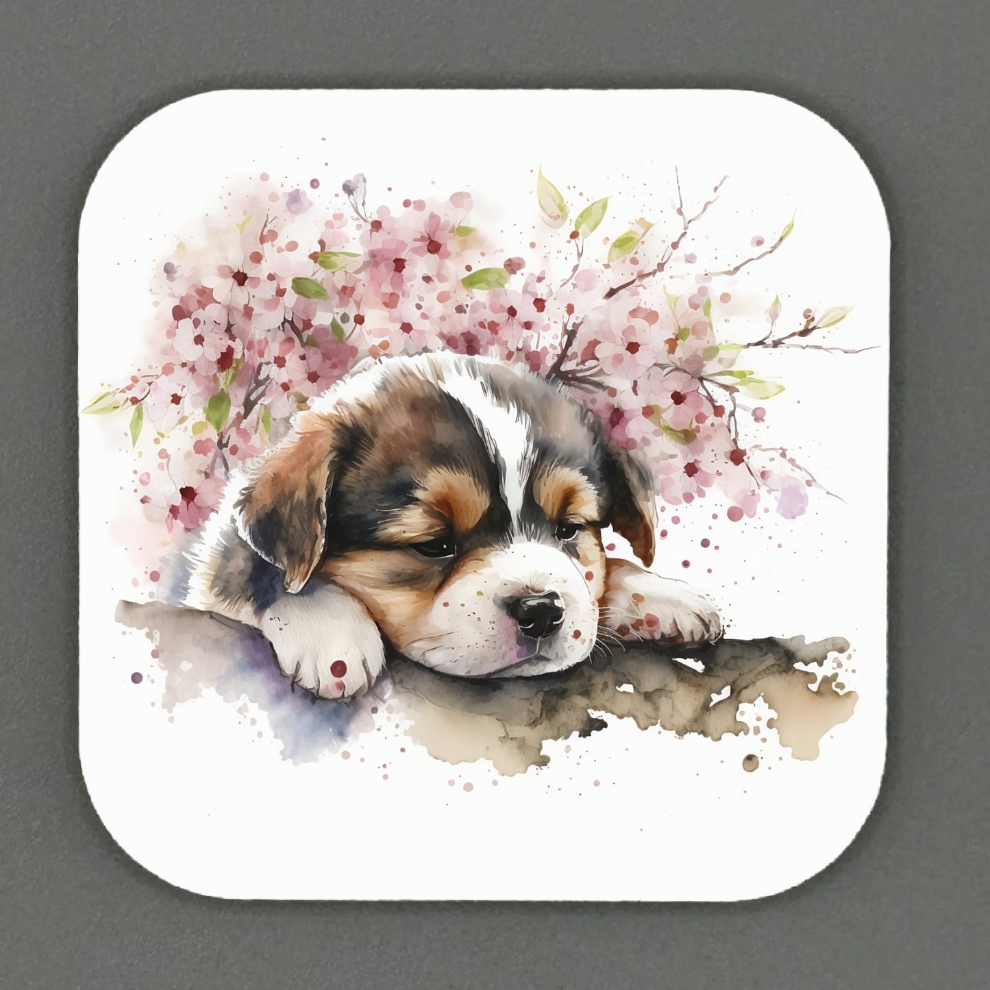 Adorable Cheery Blossom Puppy Square Magnets