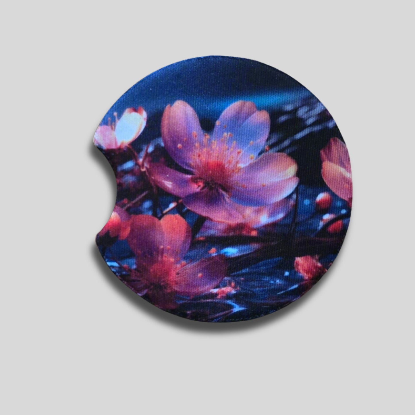 Cosmic Bloom Coasters 2-Pack - Round Car Cup Holder Coasters With Finger Groove Design