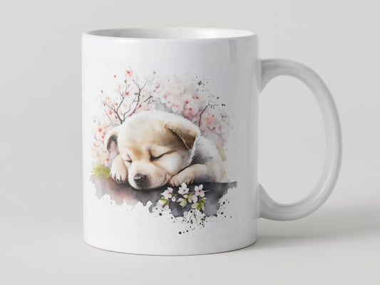 Adorable Cherry Blossom Puppy Mugs