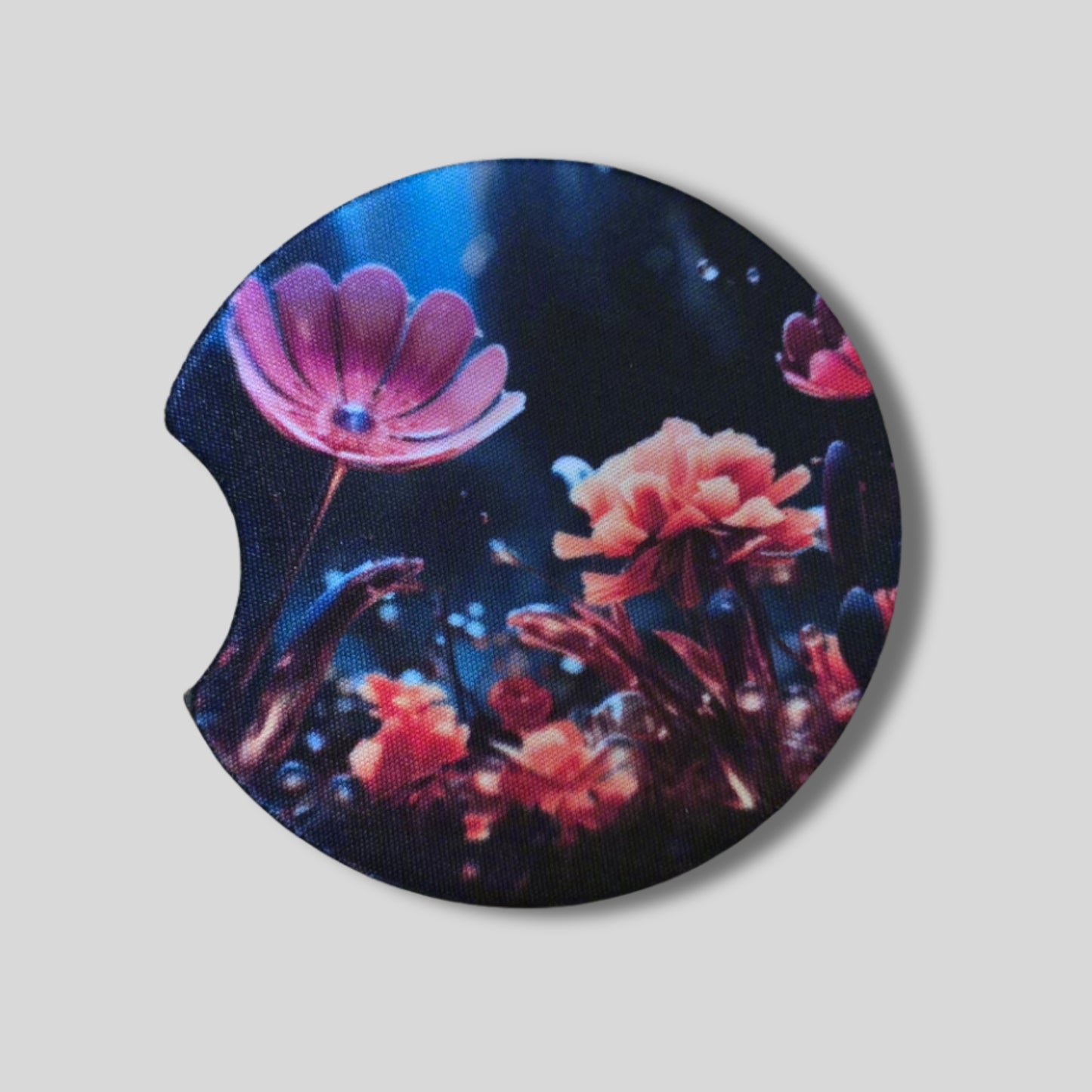 Cosmic Bloom Coasters 2-Pack - Round Car Cup Holder Coasters With Finger Groove Design