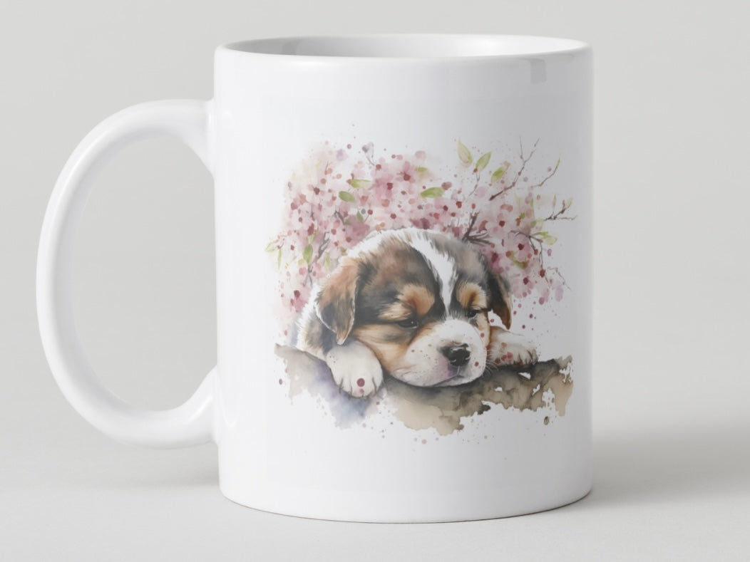 Adorable Cherry Blossom Puppy Mugs