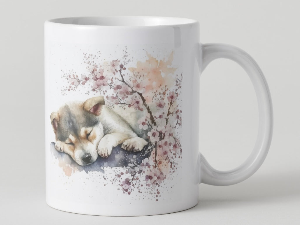 Adorable Cherry Blossom Puppy Mugs