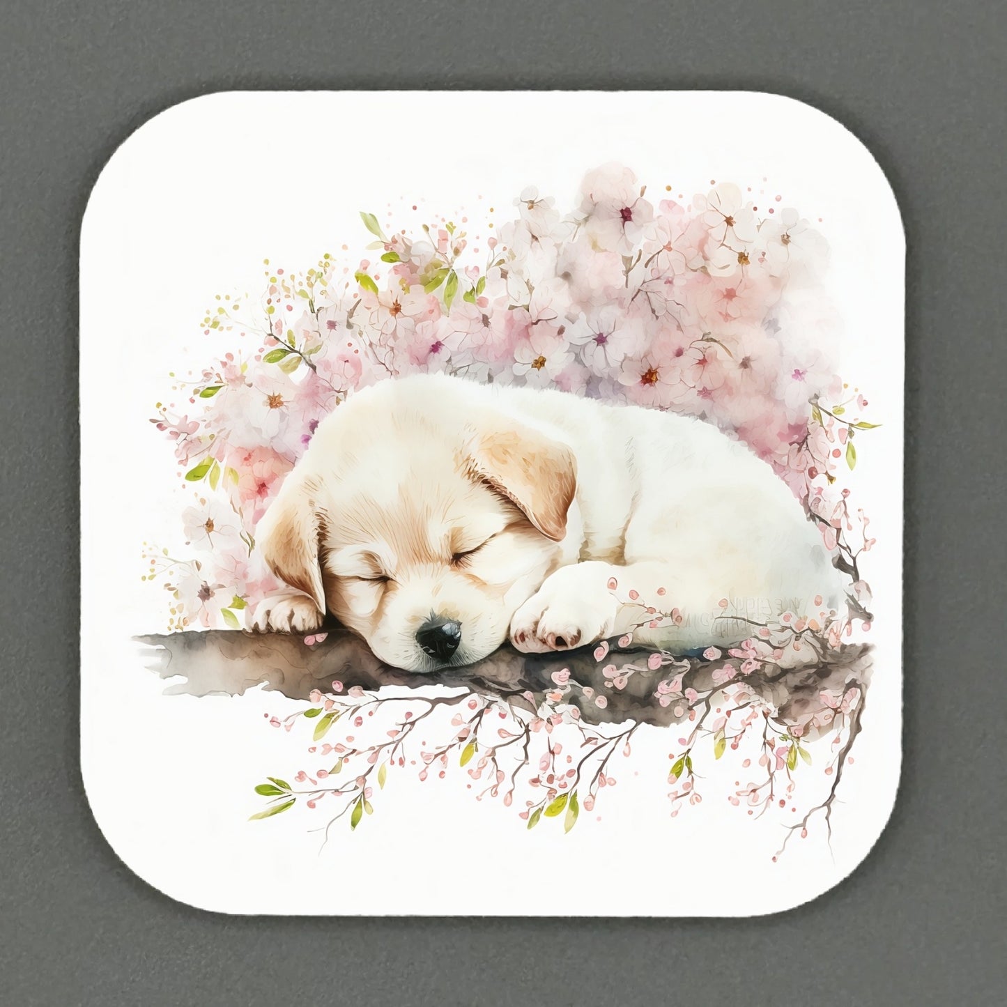 Adorable Cheery Blossom Puppy Square Magnets