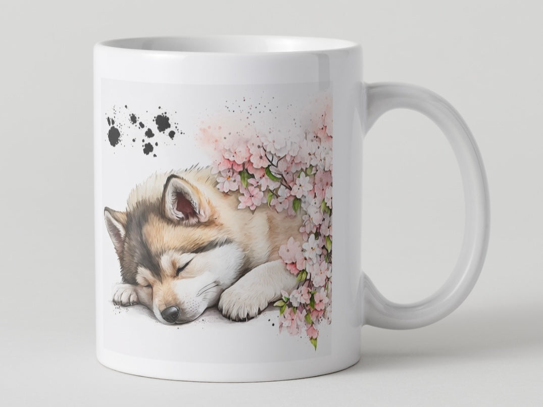 Adorable Cherry Blossom Puppy Mugs
