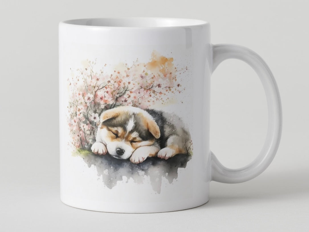 Adorable Cherry Blossom Puppy Mugs