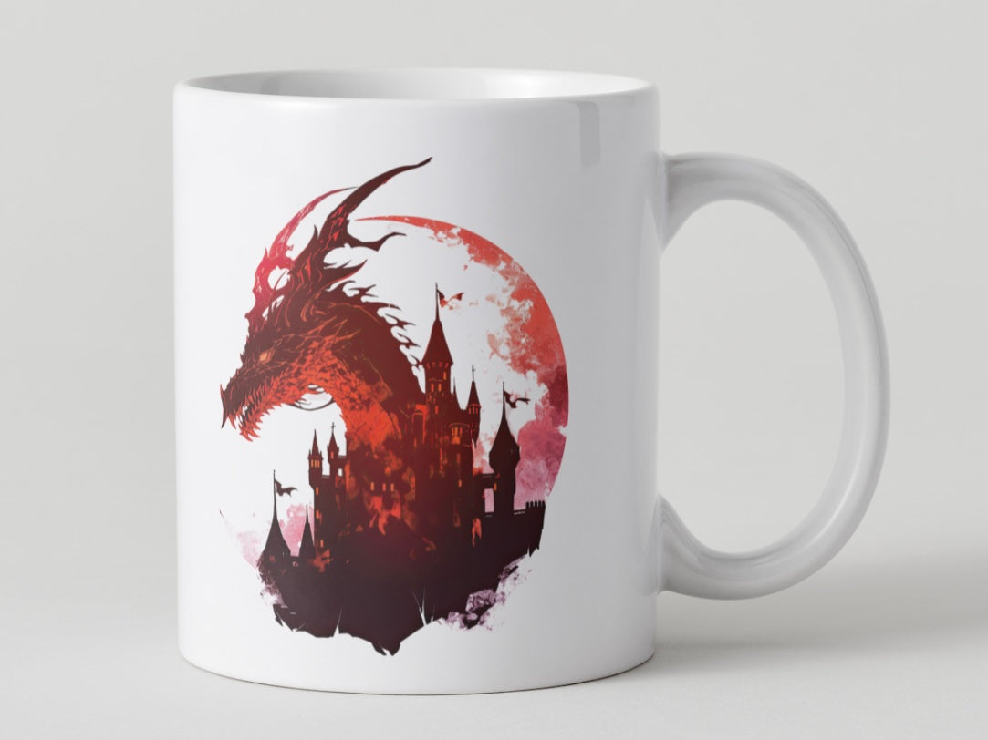 Dragon And Castle Watercolour Mugs