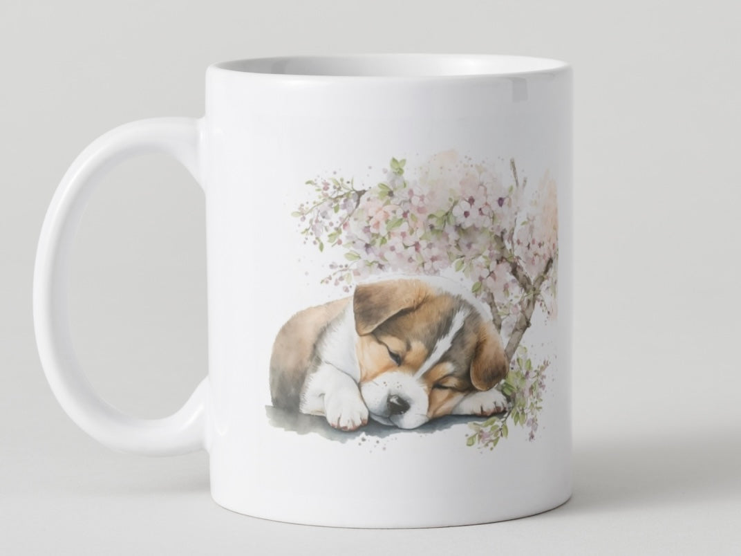 Adorable Cherry Blossom Puppy Mugs