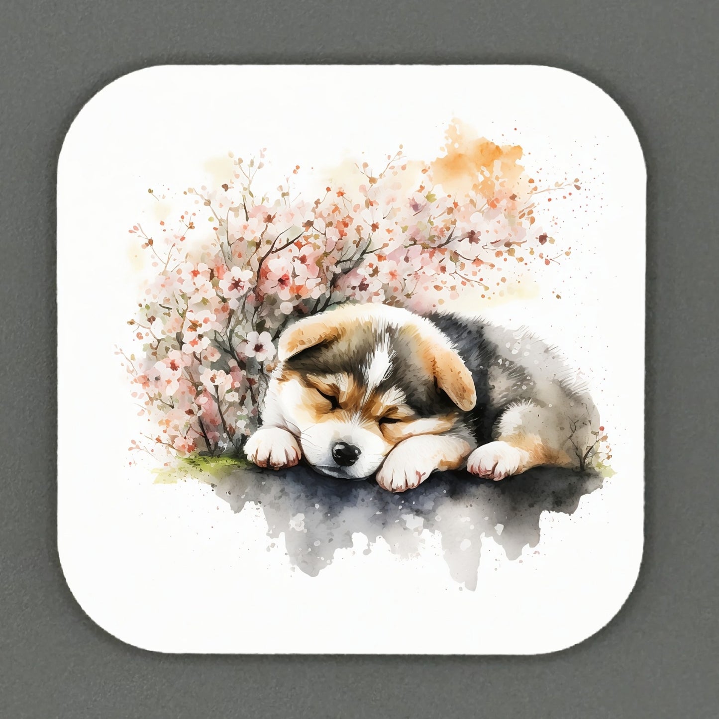 Adorable Cheery Blossom Puppy Square Magnets