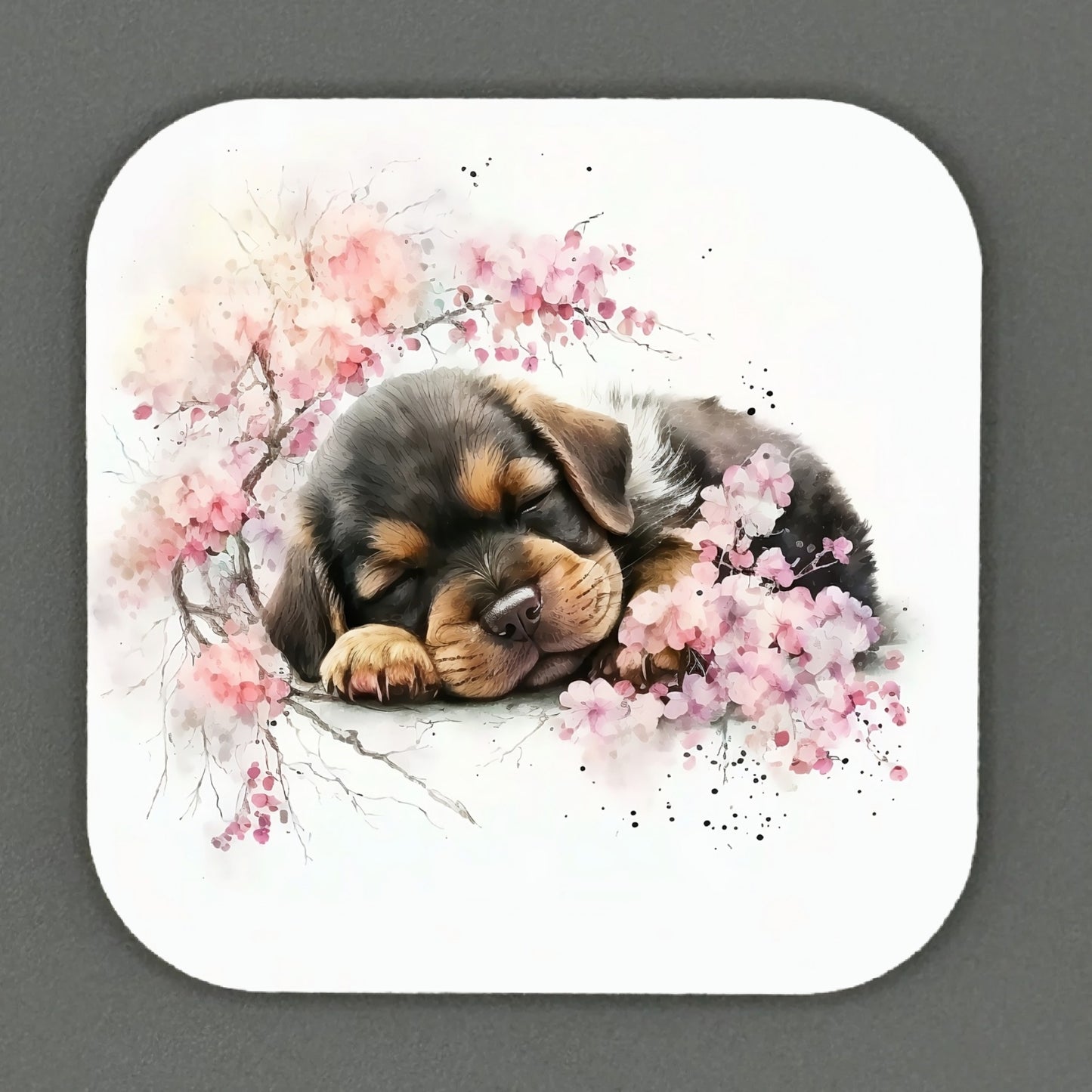 Adorable Cheery Blossom Puppy Square Magnets