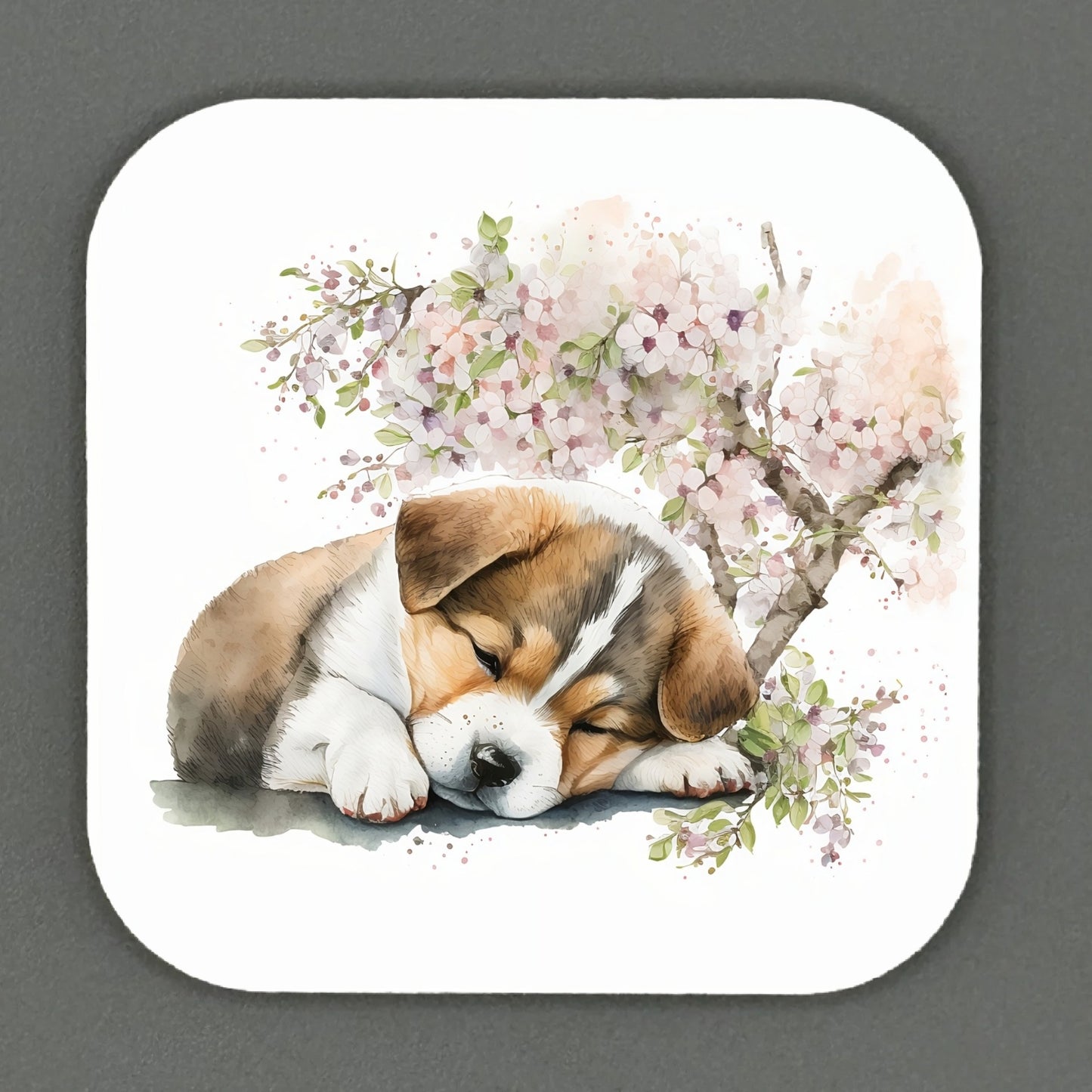 Adorable Cheery Blossom Puppy Square Magnets