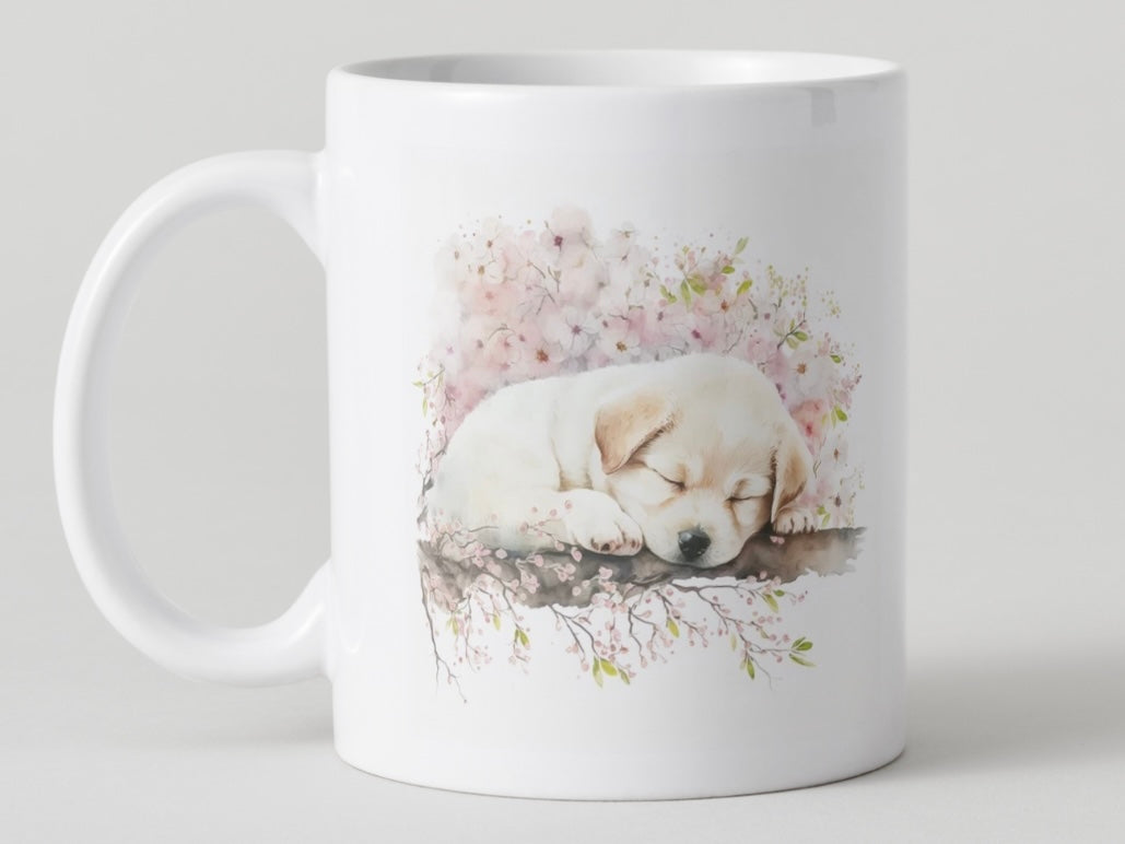 Adorable Cherry Blossom Puppy Mugs