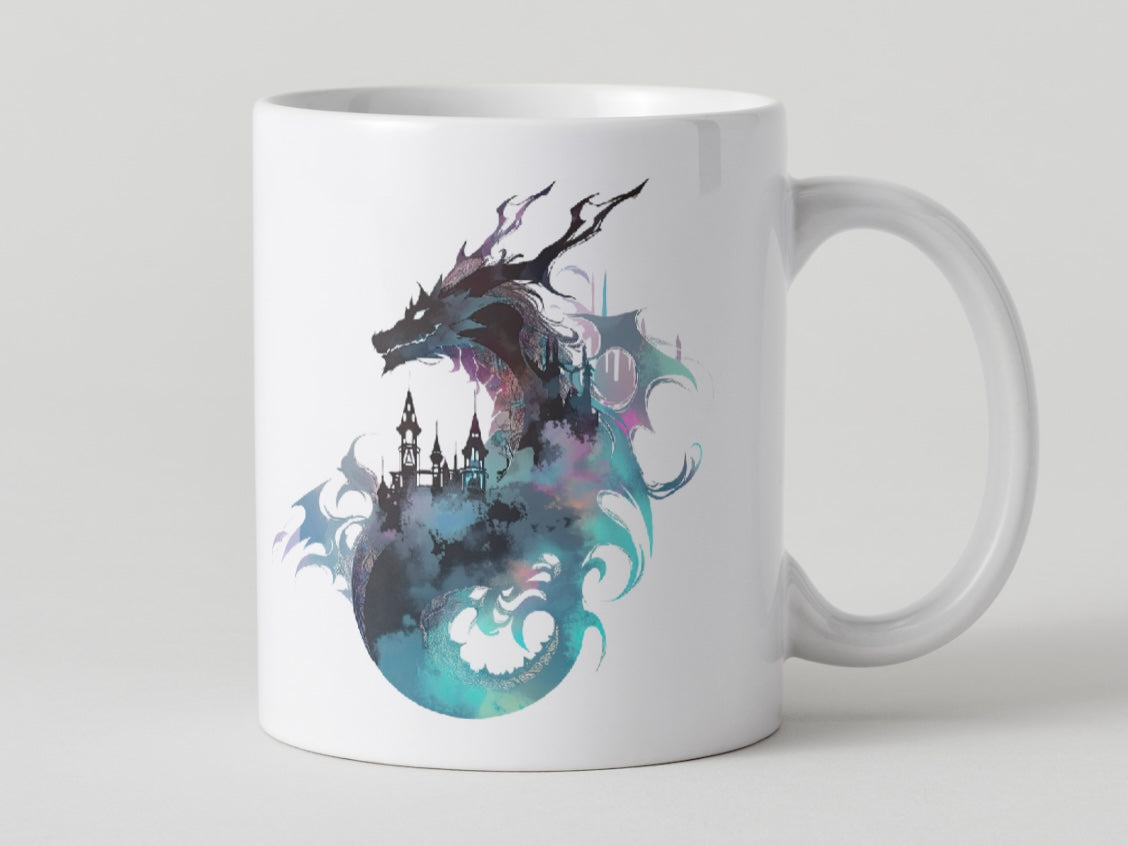 Dragon And Castle Watercolour Mugs