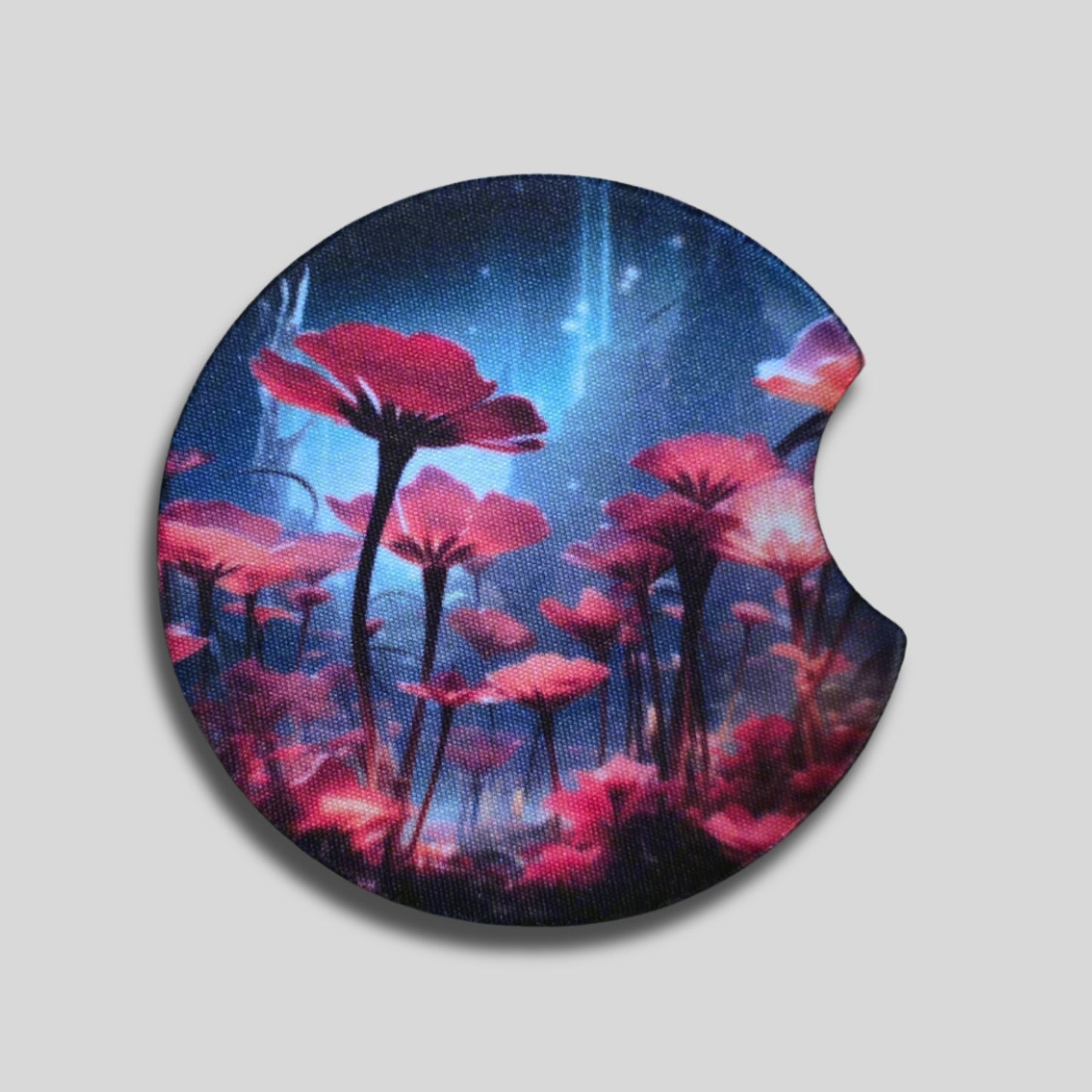 Cosmic Bloom Coasters 2-Pack - Round Car Cup Holder Coasters With Finger Groove Design