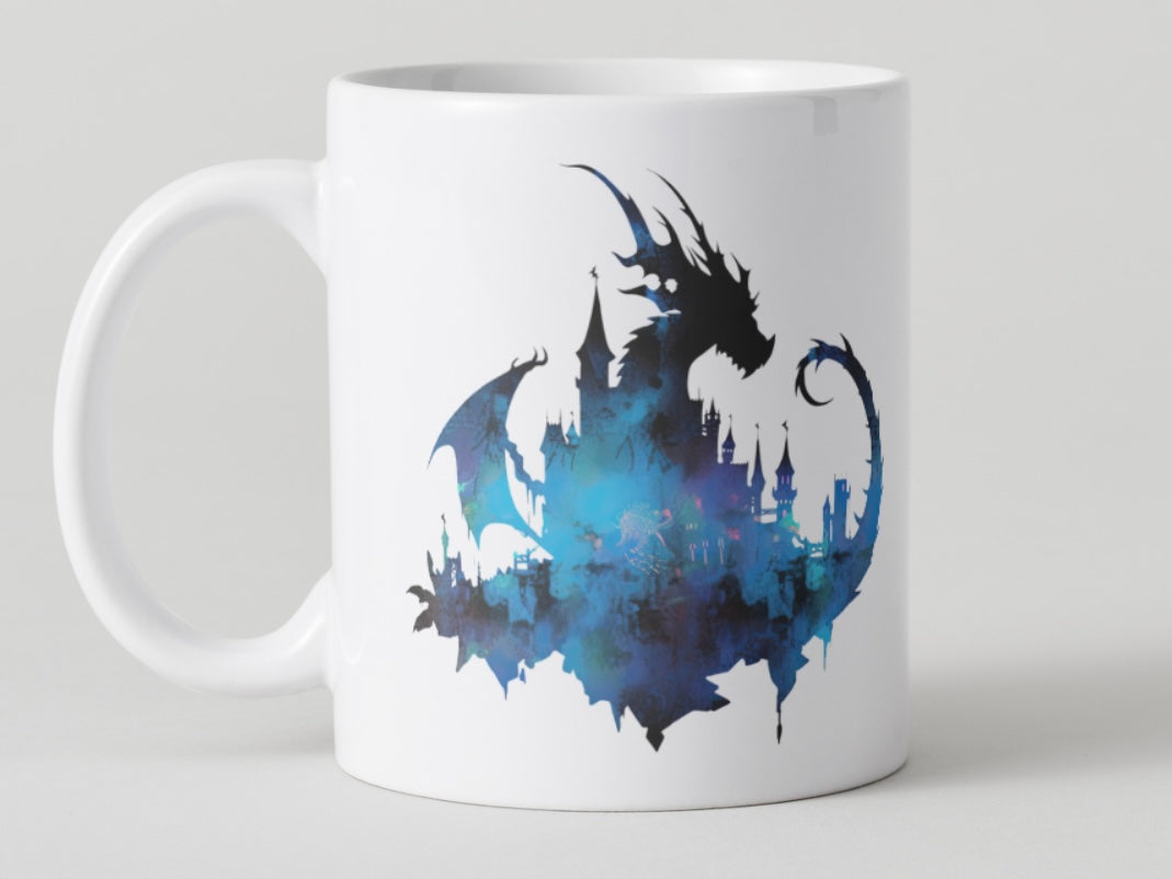 Dragon And Castle Watercolour Mugs