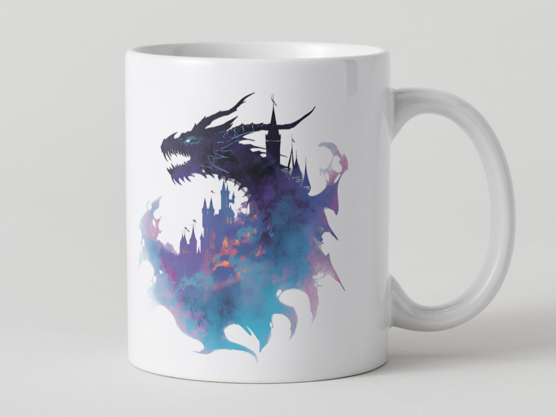 Dragon And Castle Watercolour Mugs