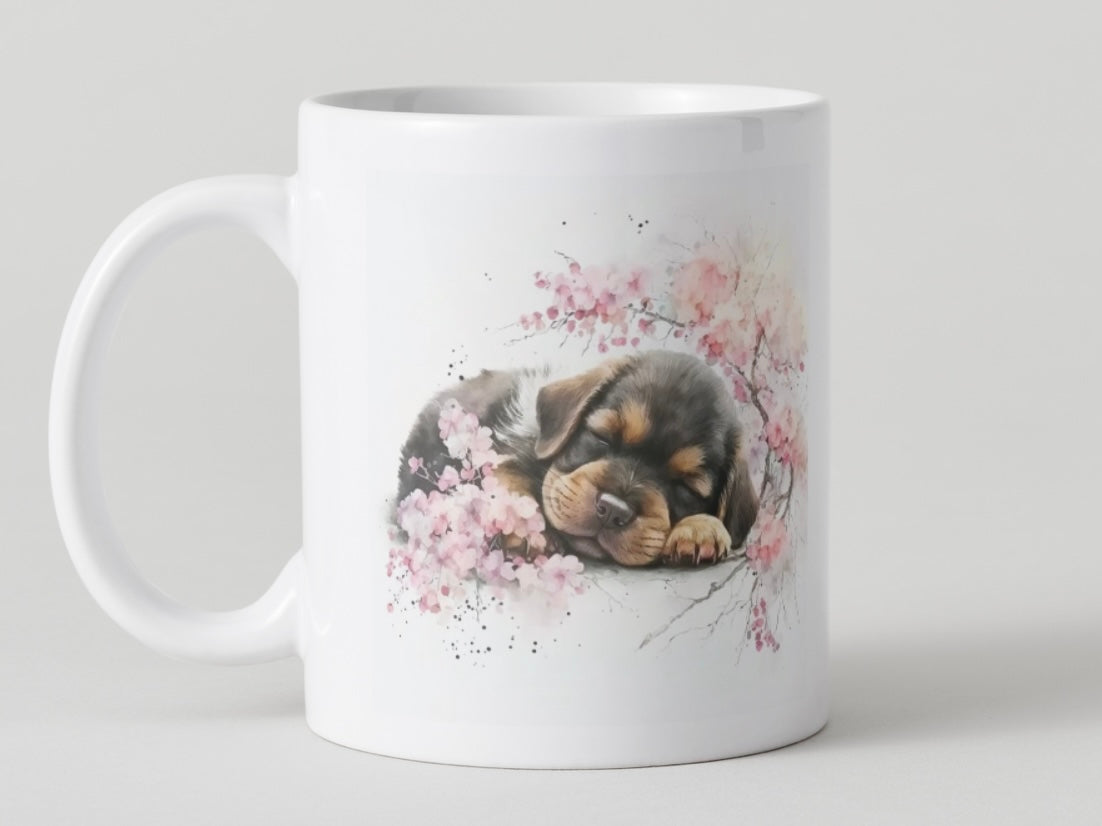 Adorable Cherry Blossom Puppy Mugs