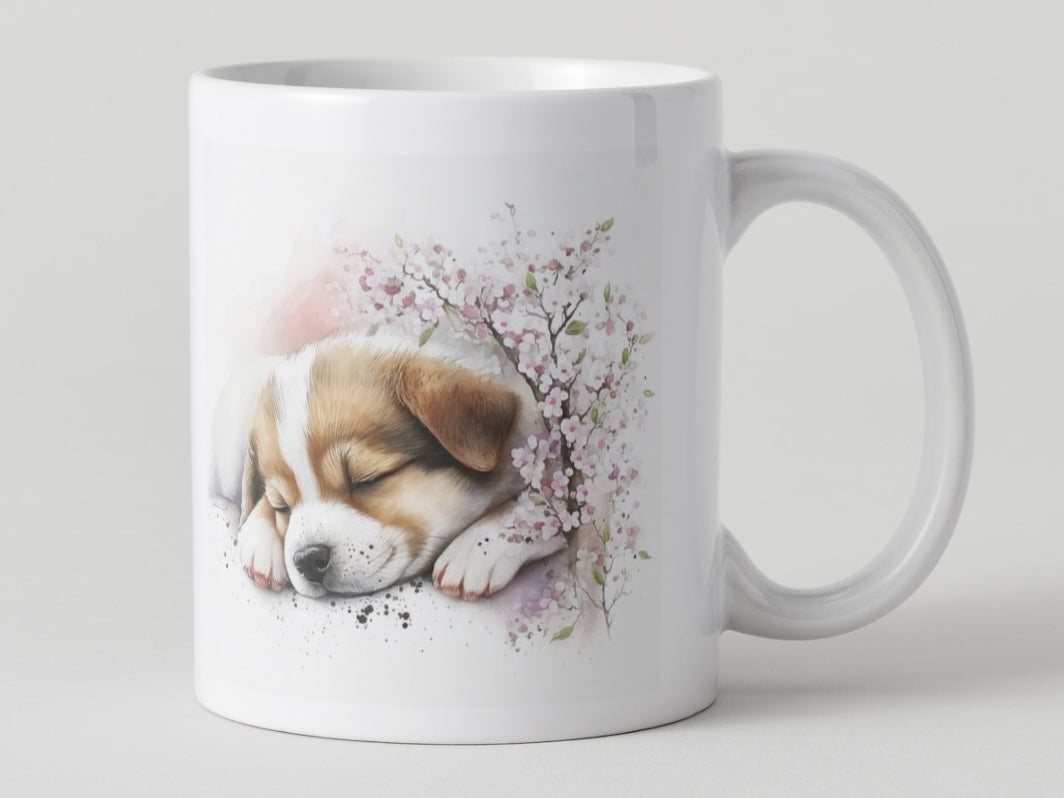 Adorable Cherry Blossom Puppy Mugs