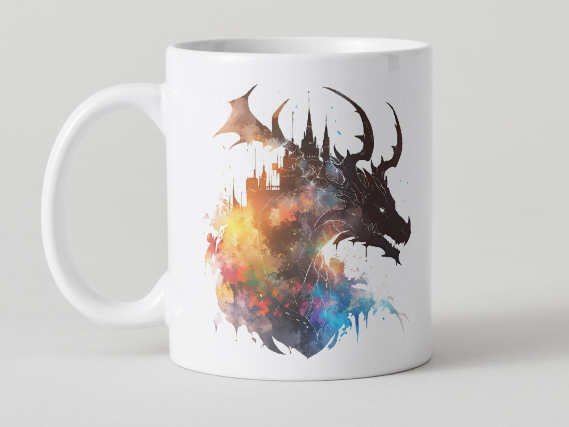 Dragon And Castle Watercolour Mugs