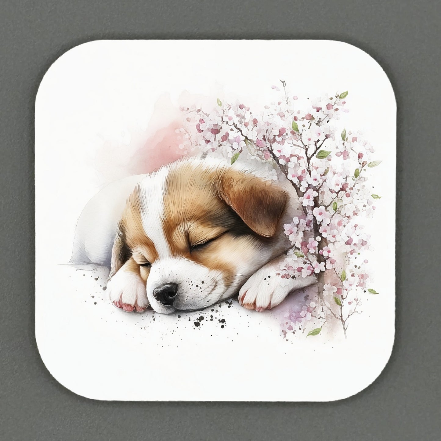 Adorable Cheery Blossom Puppy Square Magnets