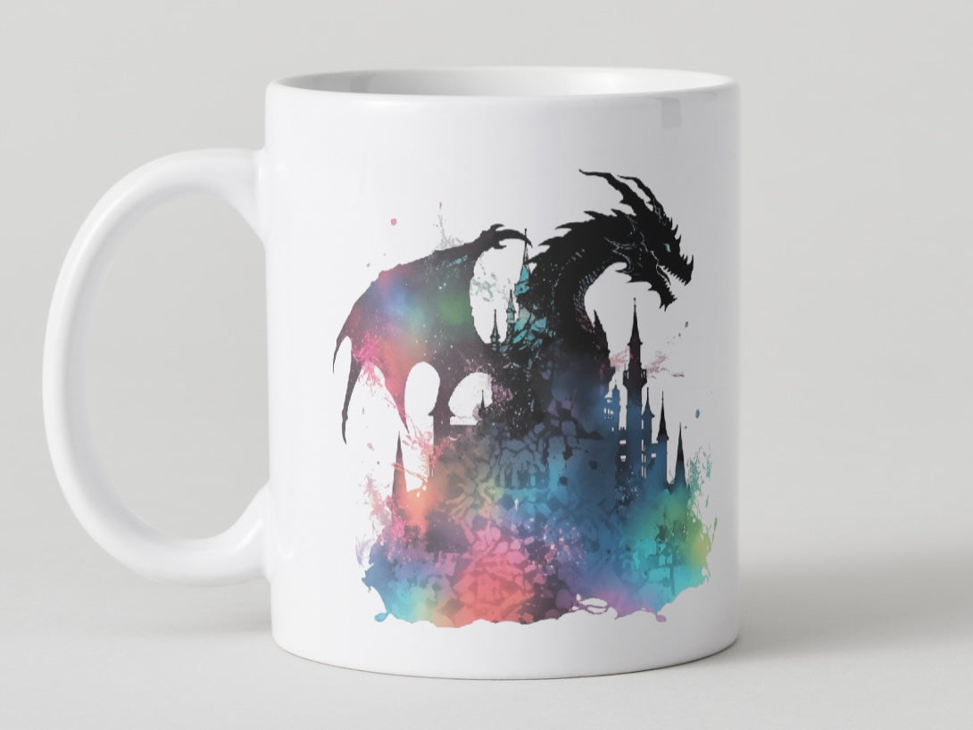 Dragon And Castle Watercolour Mugs