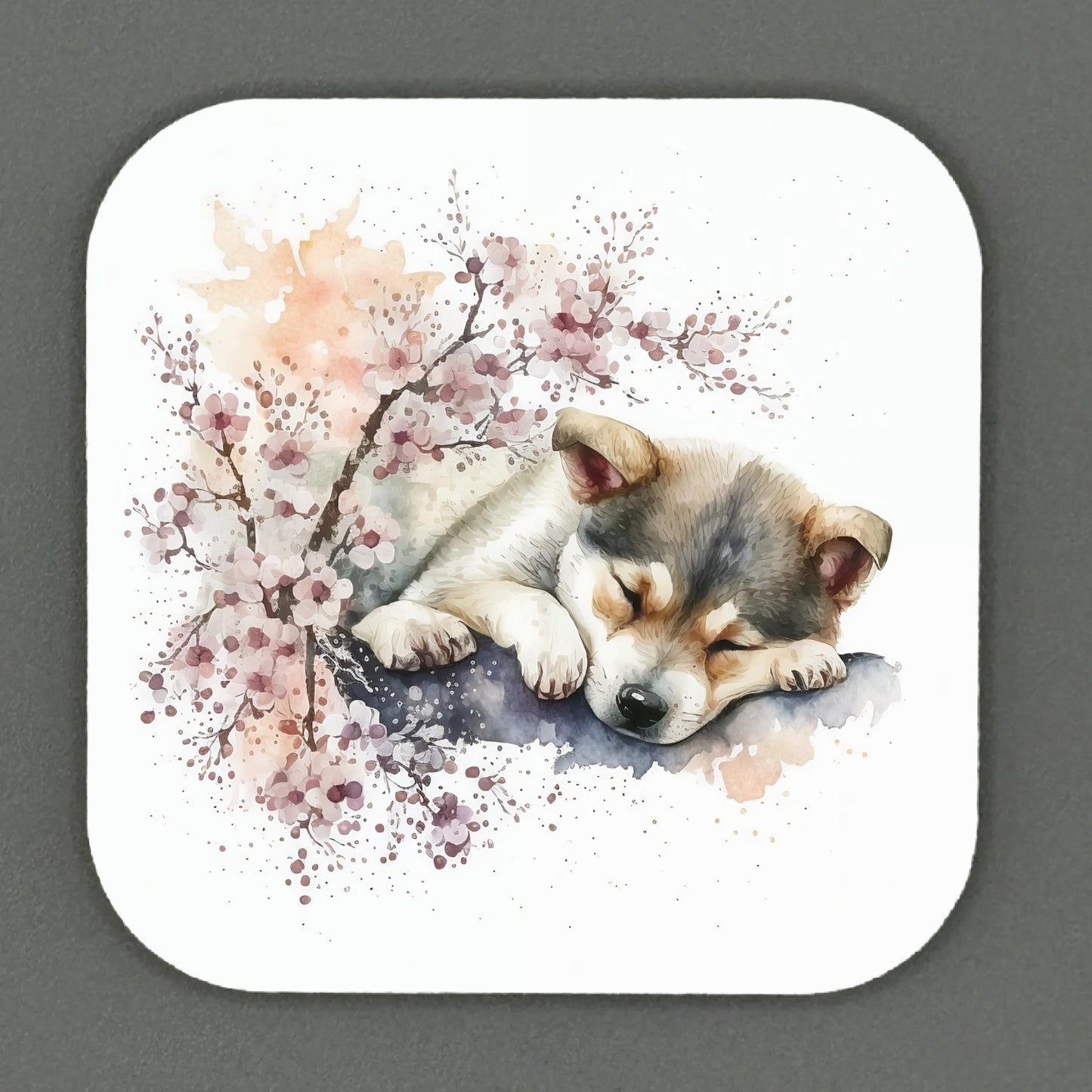 Adorable Cheery Blossom Puppy Square Magnets