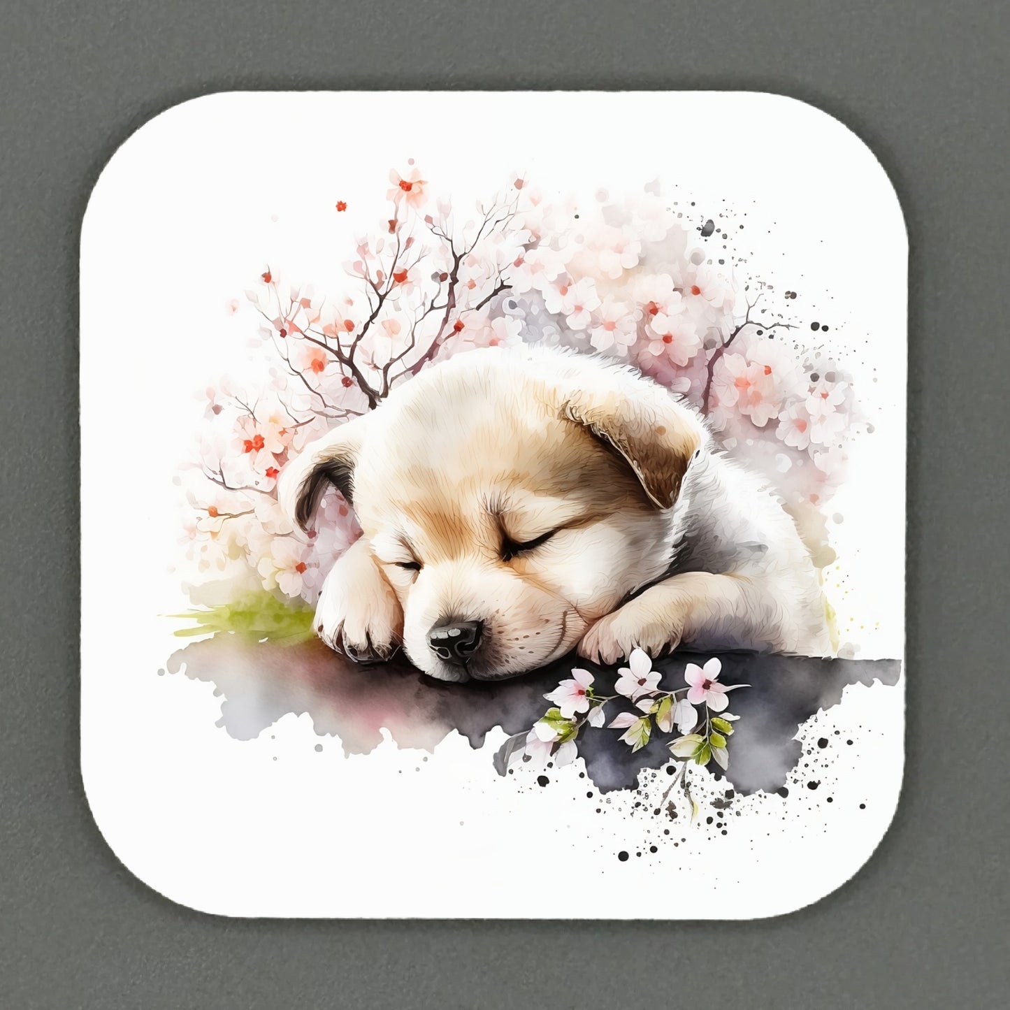 Adorable Cheery Blossom Puppy Square Magnets