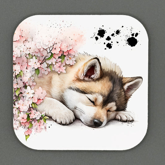 Adorable Cheery Blossom Puppy Square Magnets
