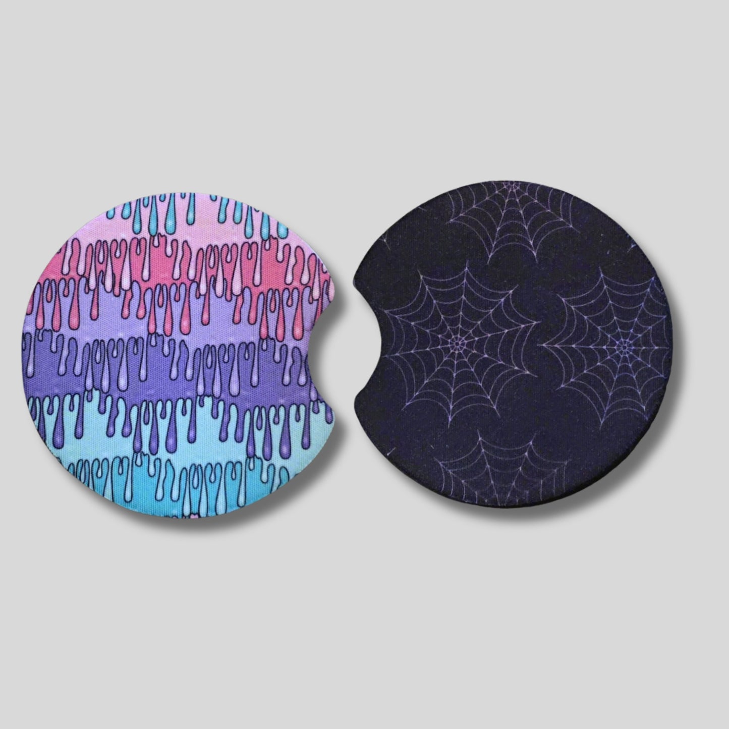 Pastel Goth Coasters 2-Pack - Round Car Cup Holder Coasters With Finger Groove Design