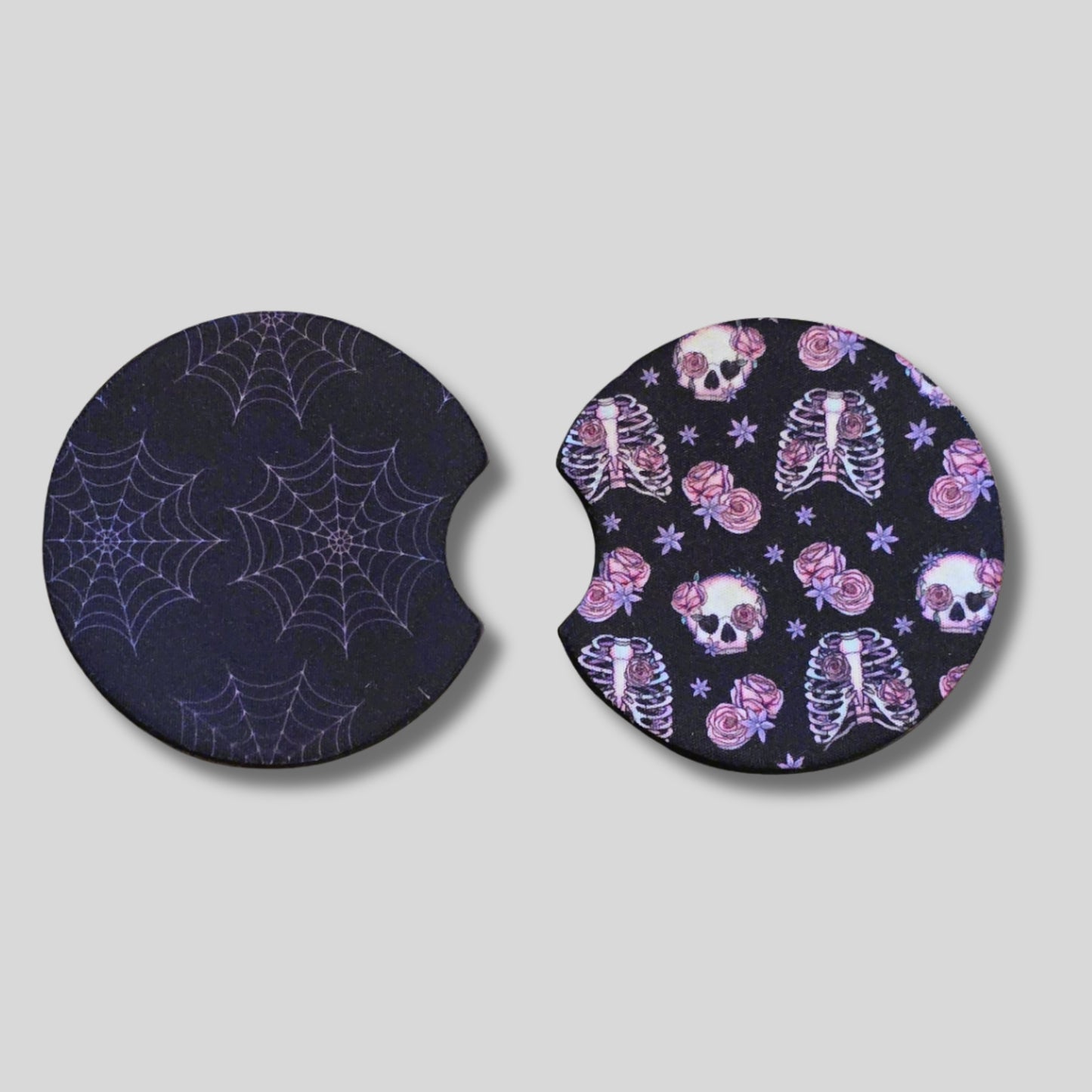 Pastel Goth Coasters 2-Pack - Round Car Cup Holder Coasters With Finger Groove Design