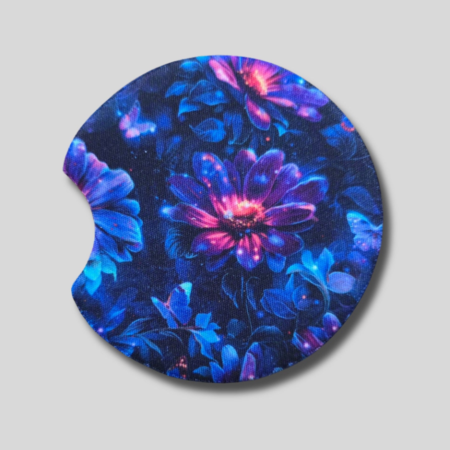 Neon Bloom Coasters 2-Pack - Round Car Cup Holder Coasters With Finger Groove Design