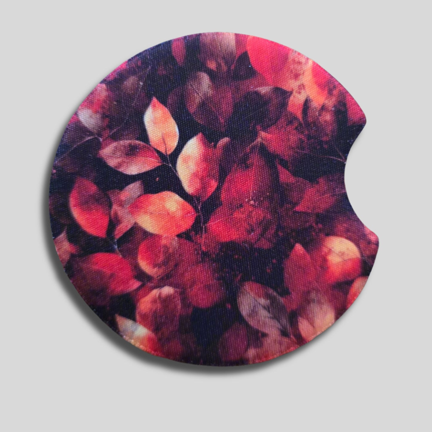 Autumn Leaves Coaster 2-Pack - Round Car Cup Holder Coasters With Finger Groove Design