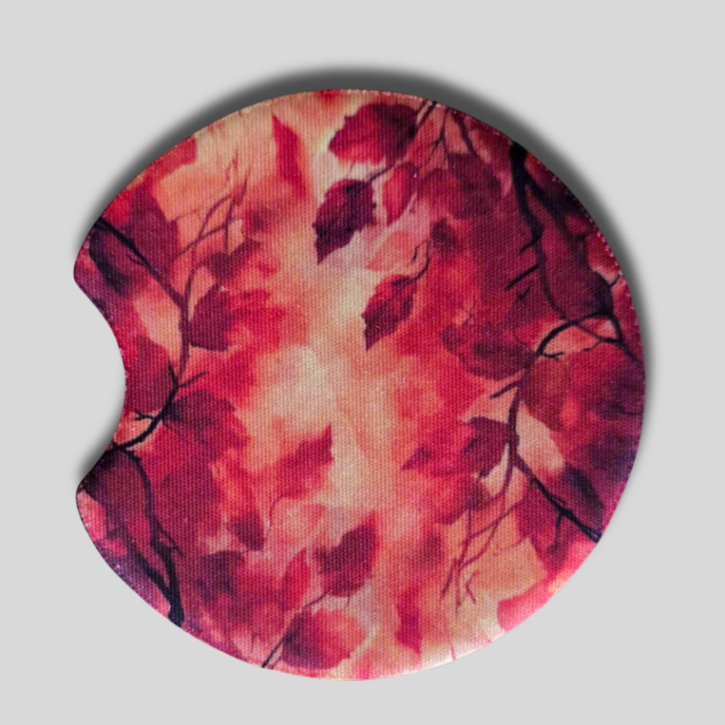 Autumn Leaves Coaster 2-Pack - Round Car Cup Holder Coasters With Finger Groove Design