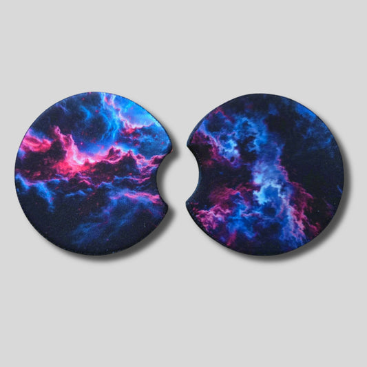 Galaxy Storm Coaster 2-Pack - Round Car Cup Holder Coasters With Finger Groove Design