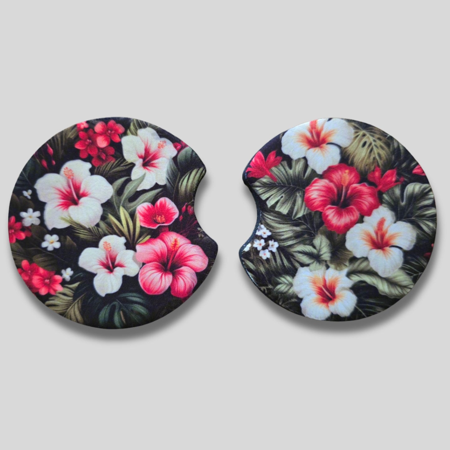 Botanical Coasters 2-Pack - Round Car Cup Holder Coasters With Finger Groove Design