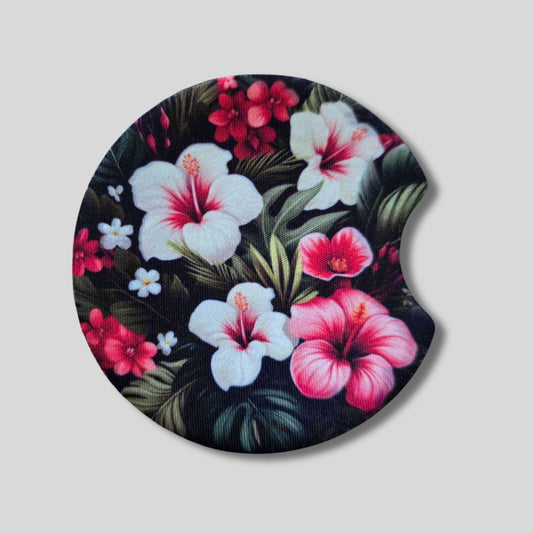 Botanical Coasters 2-Pack - Round Car Cup Holder Coasters With Finger Groove Design