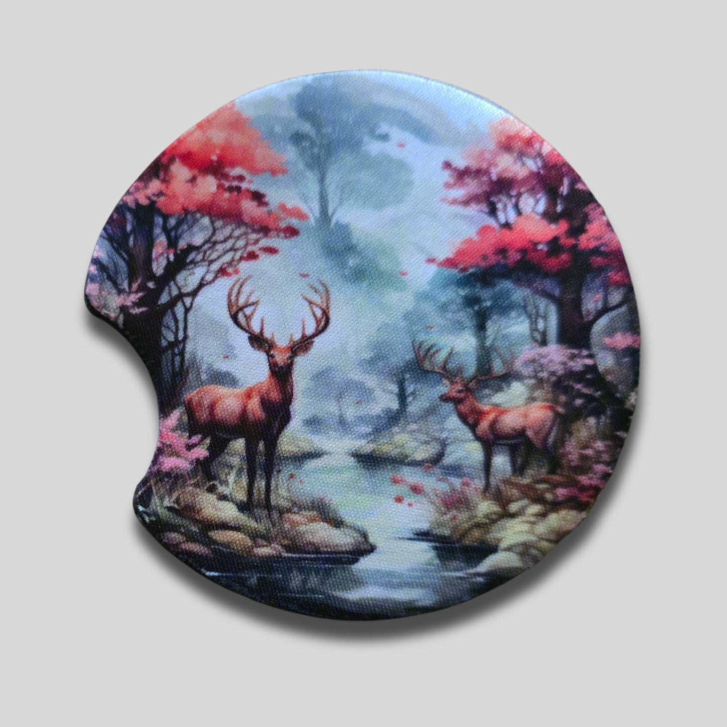 Enchanted Woodlands Coasters 2-Pack - Round Car Cup Holder Coasters With Finger Groove Design