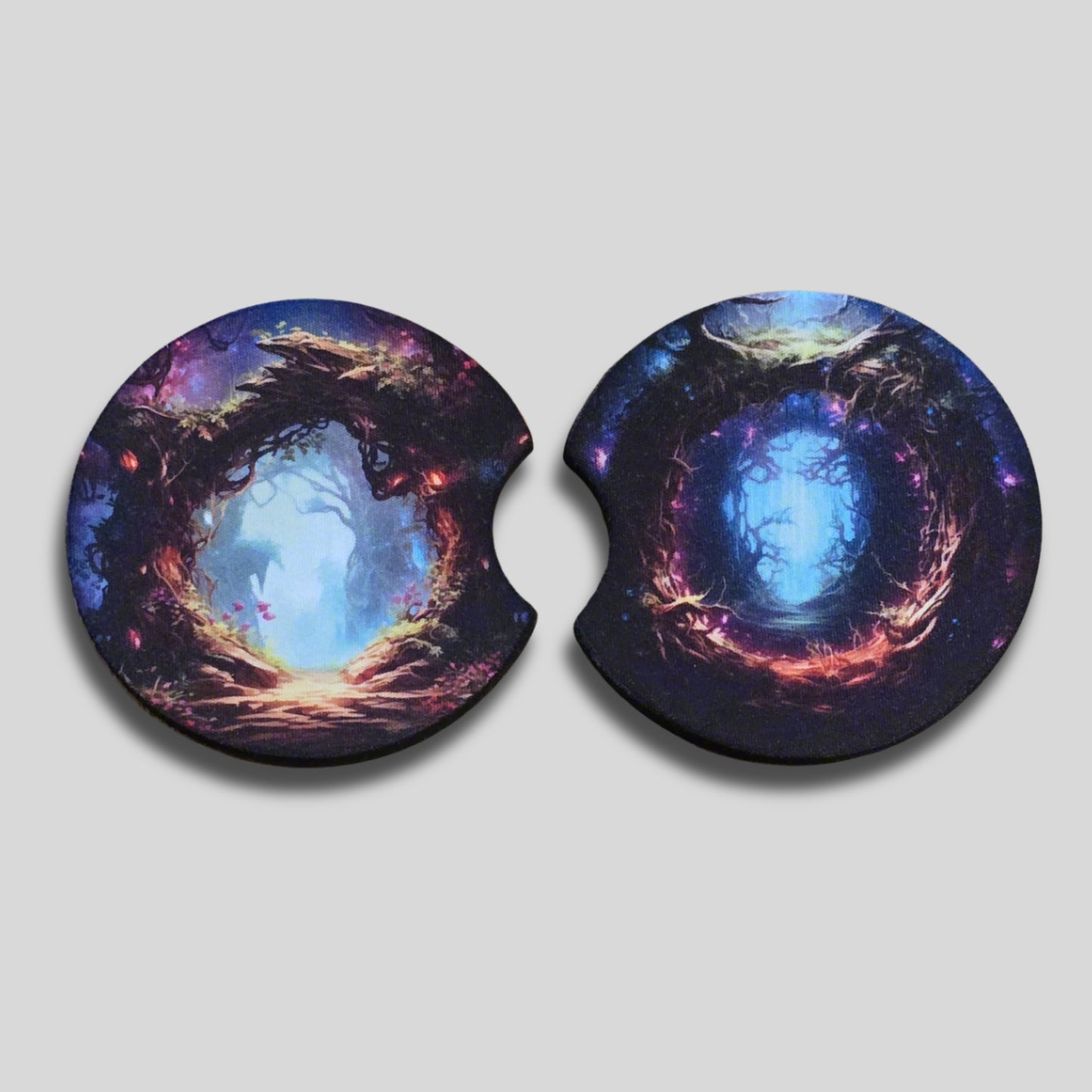 Magical Portal Coasters 2-Pack - Round Car Cup Holder Coasters With Finger Groove Design